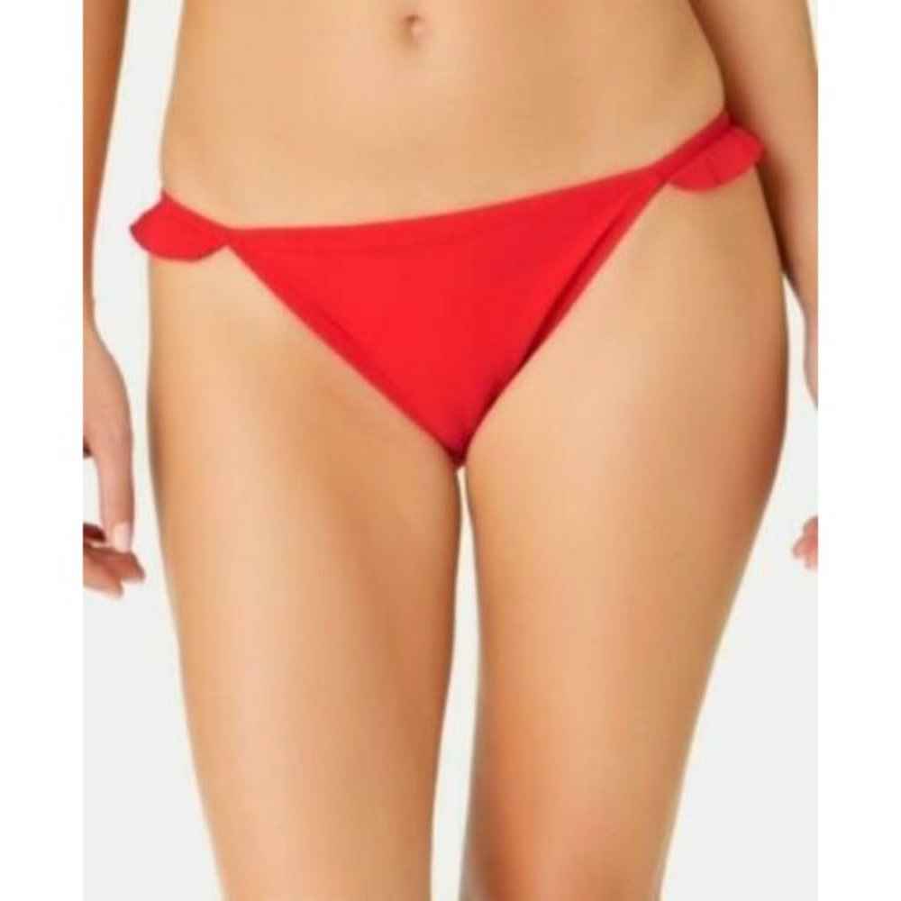 CALIFORNIA WAVES - Junior's Solid Ruffle Side Hipster Bikini Bottom, Red, M, NWT